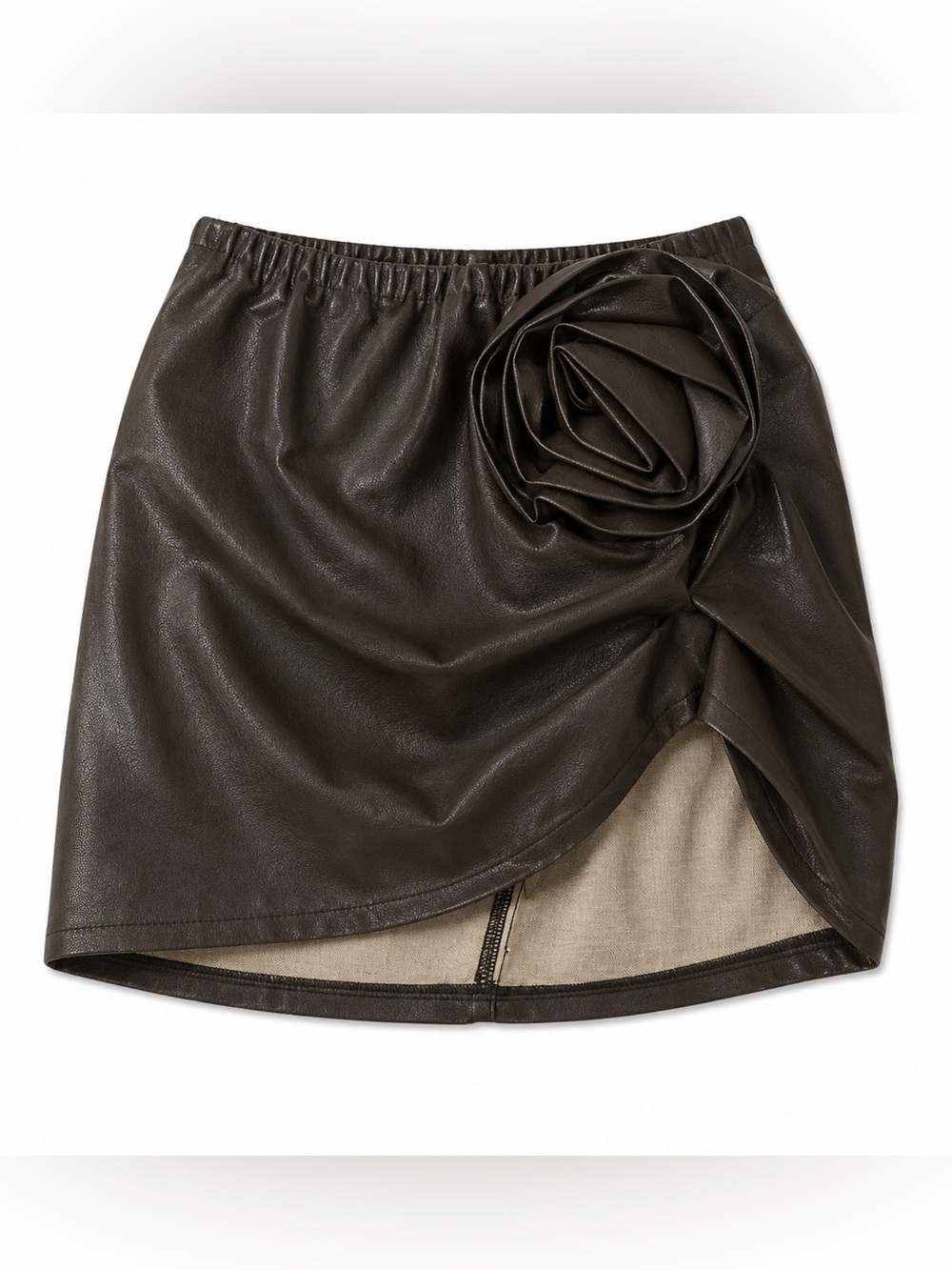 NWT DARK BROWN LEATHER SKIRT WITH FLORAL DETAIL